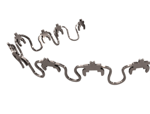 InBrace teeth straigtener with brackets connected by loops between each